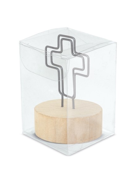 MEMO CLIP CON BASE DE MADERA "CRUCI"